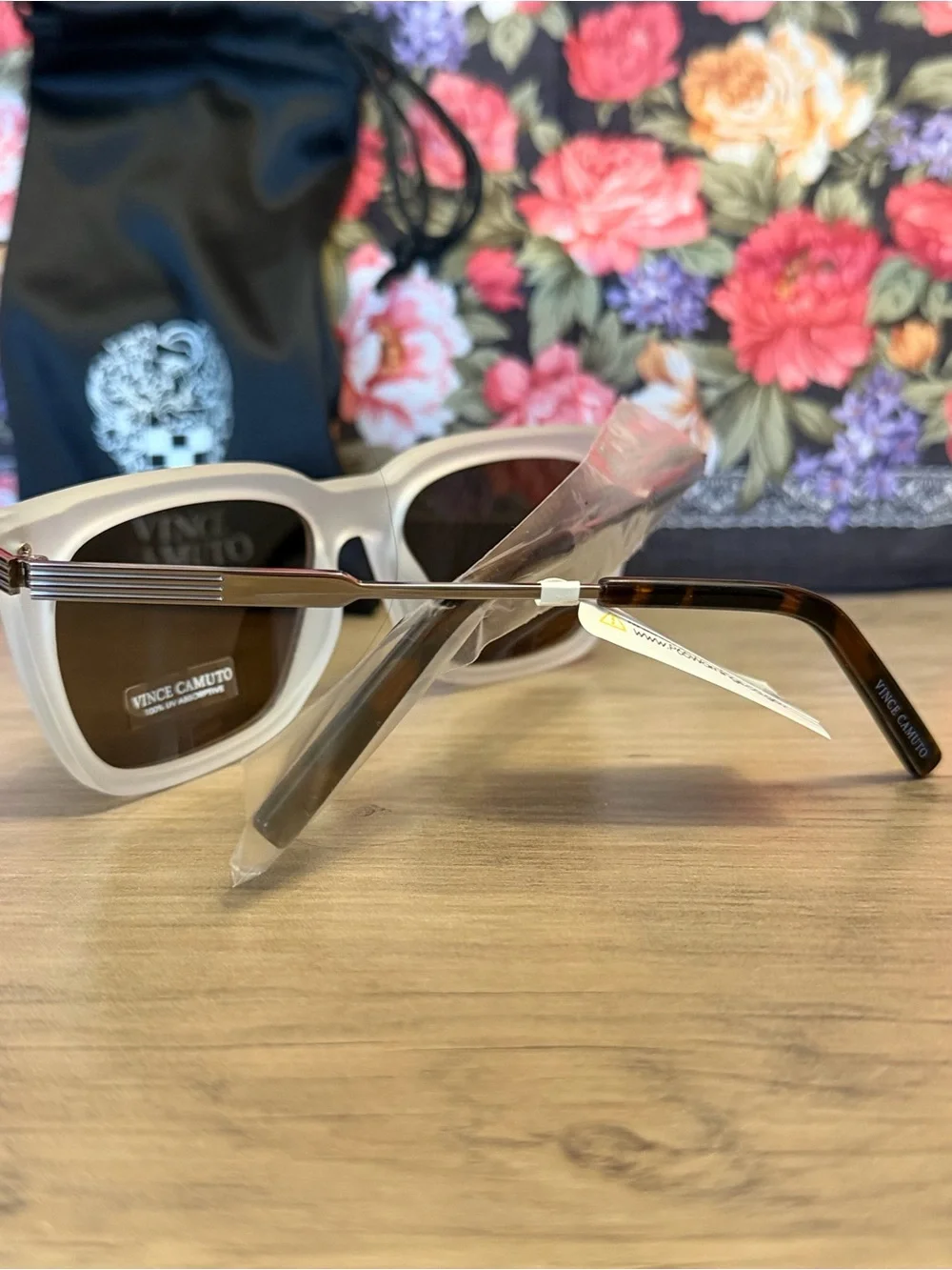 Vince Camuto White Frame Sunglasses with Blue Mirrored Lenses